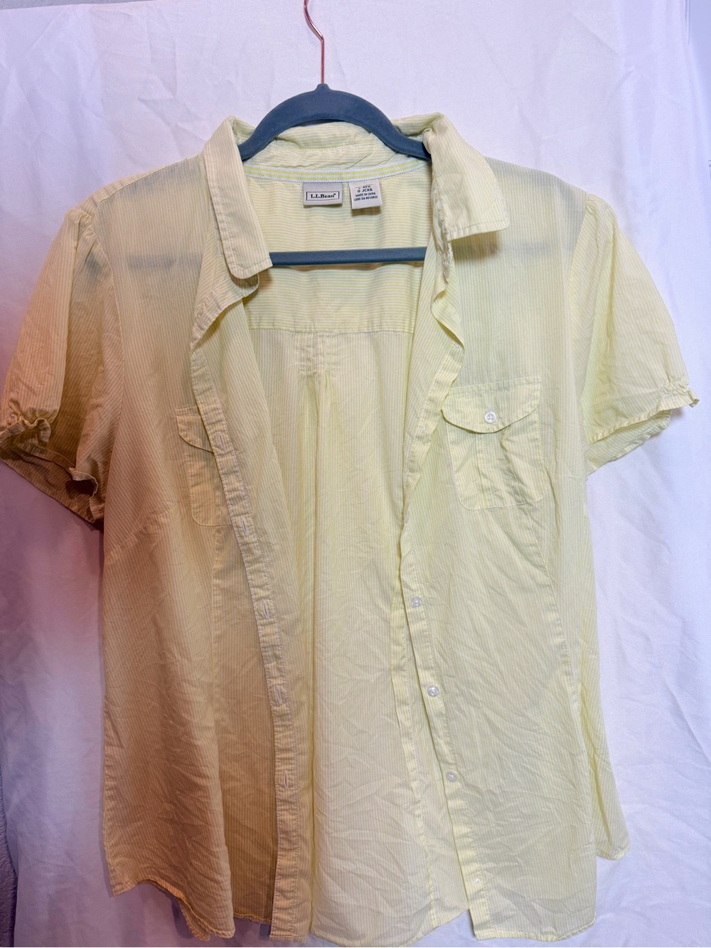 L.L. Bean Women’s Short-Sleeve Button-Down Shirt in Pale Yellow